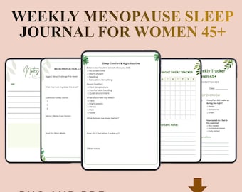 Afdrukbaar slaapdagboek menopauze voor vrouwen 45+ wekelijkse nachttracker (pdf-download)