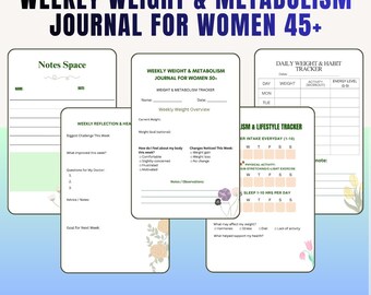 Wekelijks gewichts- en metabolismedagboek voor vrouwen 50 digitale download Midlife Fitness Log afdrukbare pdf A4 Letter-formaat Instant Access PNG-tracker