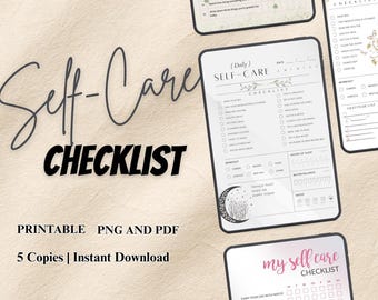 Printable Self Care Checklist: Success Roadmap, Wellbeing Achievement Kit (PDF PNG)