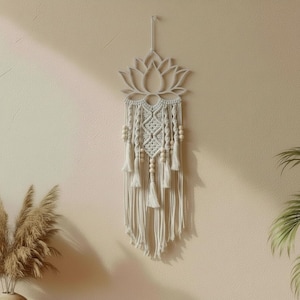 Atrapasueños grande de macramé con diseño de loto para colgar en la pared, estilo bohemio, de algodón, ideal para dormitorio, sala de estar, guardería, regalo