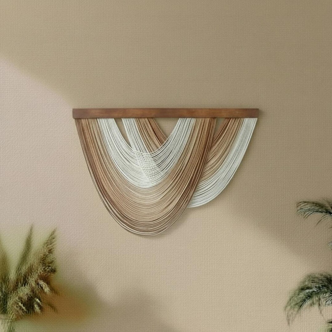 Handmade Macrame Wall Hanging Boho Cotton Fiber Art With Wood Bar ...