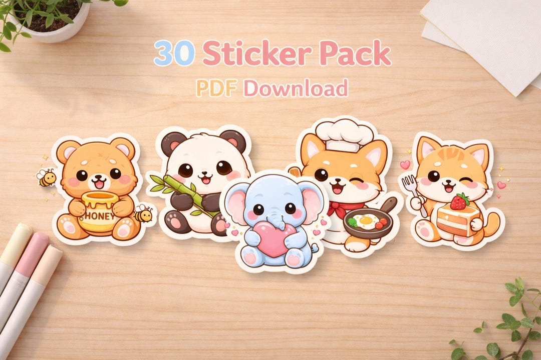 Kawaii Animal Sticker Pack, 30 Printable Planner Stickers (PDF Download ...
