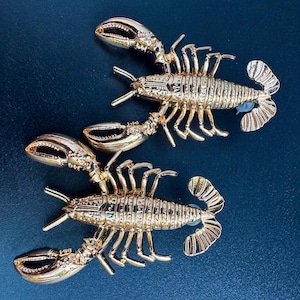 Vintage 1990s Gold Tone Lobster Stud Earrings, Coastal Beach Statement Jewelry