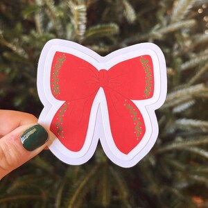 Red Christmas Bow Vinyl Sticker: Holiday Vinyl Decal