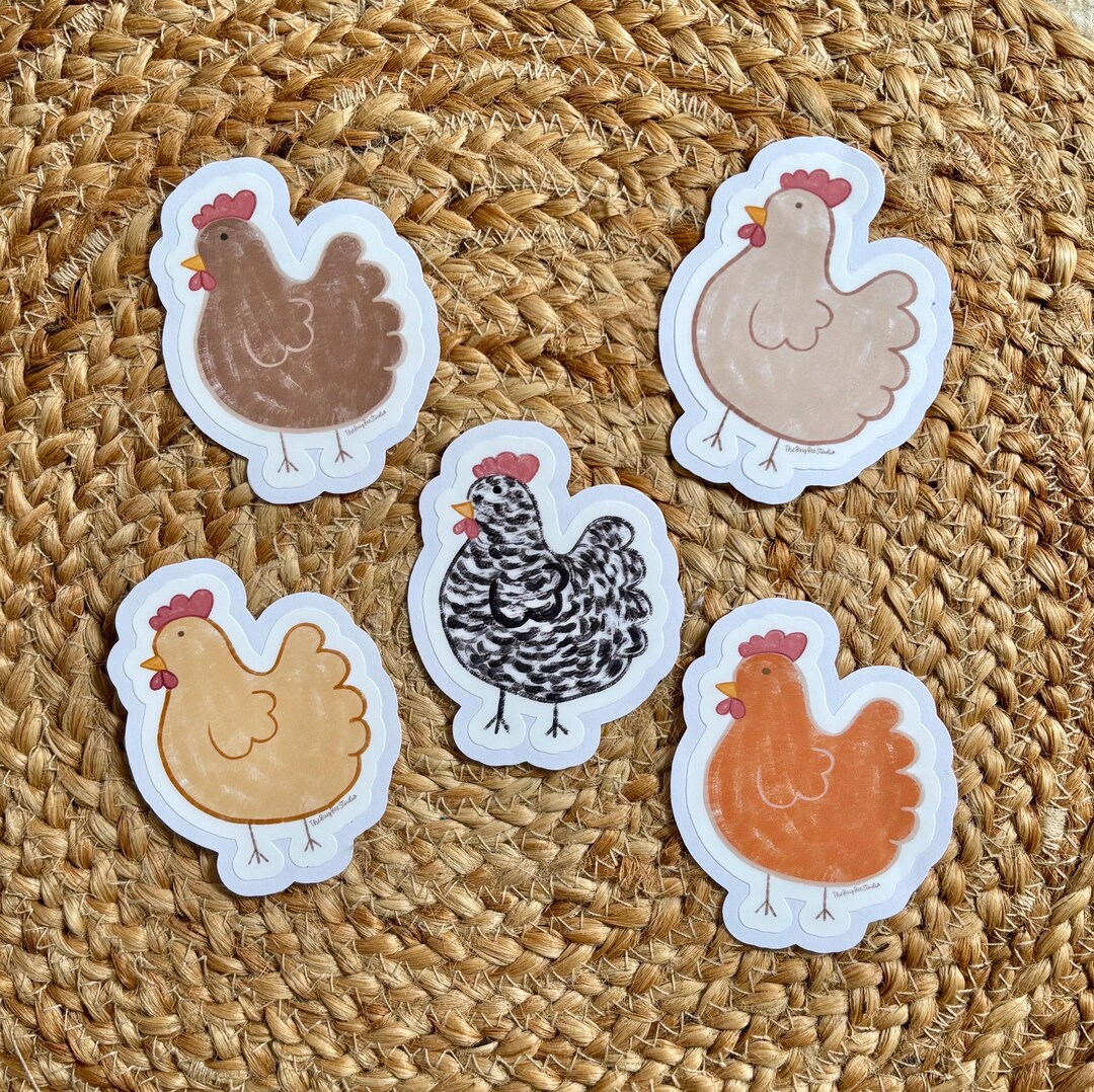 Hand Drawn Chicken Stickers: Cottagecore Flock of Chickens - Etsy
