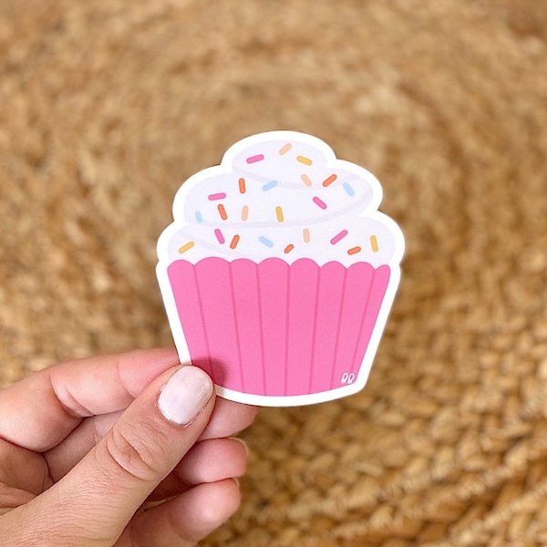 Pink Cupcake Vinyl Sticker, Birthday Gift, Pink Cupcake with Sprinkles, Birthday Sticker, Baker gift