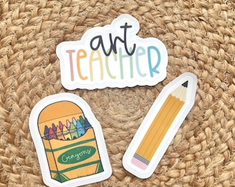 Teacher Sticker Bundle: Crayon, Pencil, Art Teacher Stickers- 3 Pack