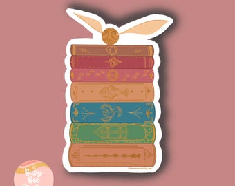 Wizard Books Stack Vinyl Sticker: Book Lover Gift