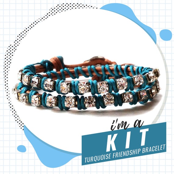 Items similar to friendship bracelet kit, rhinestone leather wrap