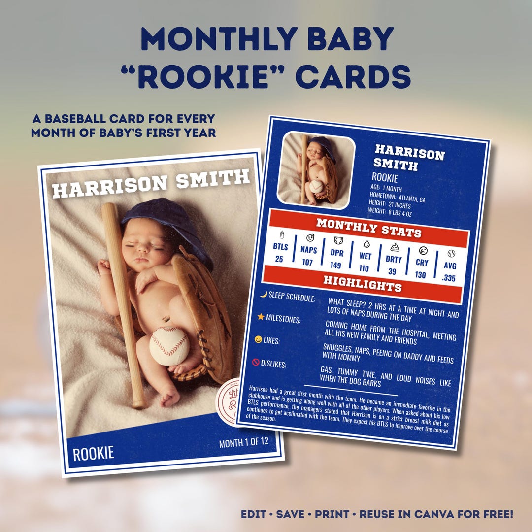 Baby Milestone Baseball Cards Template (traditional) | Monthly Rookie ...