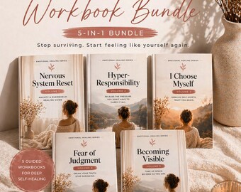 Paquete de cuadernos de trabajo para el autodescubrimiento: reinicio del sistema nervioso, amor propio y confianza, superación de la ansiedad, superación de la vergüenza y el miedo, PDF 5 en 1 para mujeres.