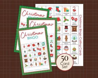 Printable Christmas Bingo Boards, 50 Cards Set, Christmas Game for Kids, Teens, Adults, Seniors, Winter Party Activity, Large Group, 5x5
