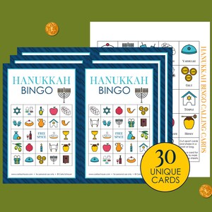30 cartes de bingo de Hanoukka, tableaux de bingo de Hanoucca imprimables, pour salle de classe, groupes de jeunes, activité du centre pour personnes âgées, école hébraïque, pas de lecture