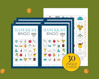 30 Hanukkah Bingo Cards, Printable Chanukah Bingo Boards, for Classroom, Youth Groups, Senior Center Activity, Hebrew School, No Reading