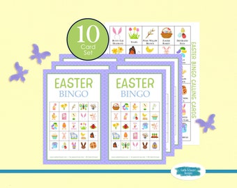 Tarjetas de juego de bingo de Pascua imprimibles, 10 cartas, 5x5, Actividad de fiesta de Pascua para niños, adolescentes, adultos, personas mayores, clase, grupo pequeño, Bingo de primavera