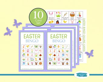 Printable Easter Bingo Game Cards, 10 Cards, 5x5, Easter Party Activity for Kids, Teens, Adults, Seniors, Class, Small Group, Spring Bingo