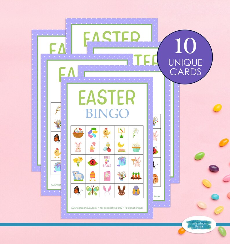 Printable Easter Bingo Game Cards, 10 Cards, 5x5, Easter Party Activity for Kids, Teens, Adults, Seniors, Class, Small Group, Spring Bingo image 5