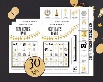 30 Printable New Year's Bingo Sheets, New Year's Eve Party Activity, Adults, Kids, Teens, Seniors. 5x5, Bingo Game for Classroom, Big groups