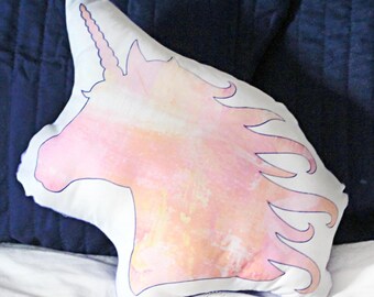 Pink Unicorn Shaped Pillow, Unicorn Plush Accent Pillow, Pink Swirl Unicorn Decor Pillow, Cute Unicorn Stuffie, Unicorn Lover Gift under 25