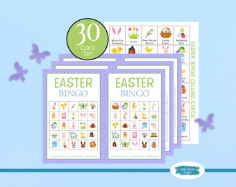 30 Printable Easter Bingo Sheets, Bingo Game for Classroom, Spring Party Activity, Kids, Teens, Adults, Seniors. Cute Easter Bingo 5x5 Grid