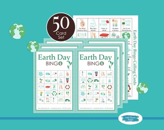 Printable Earth Day Bingo Boards, 50 Cards Set, Earth Day Game for Kids, Teens, Adults, Seniors, Fun Conservation Activity, Large Group,