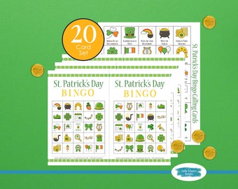 St Patrick's Day Bingo Cards, 20 Printable Bingo Boards, St Patrick's Day Activity for Kids, Teens, Adults, Party Game, Classroom, Scouts