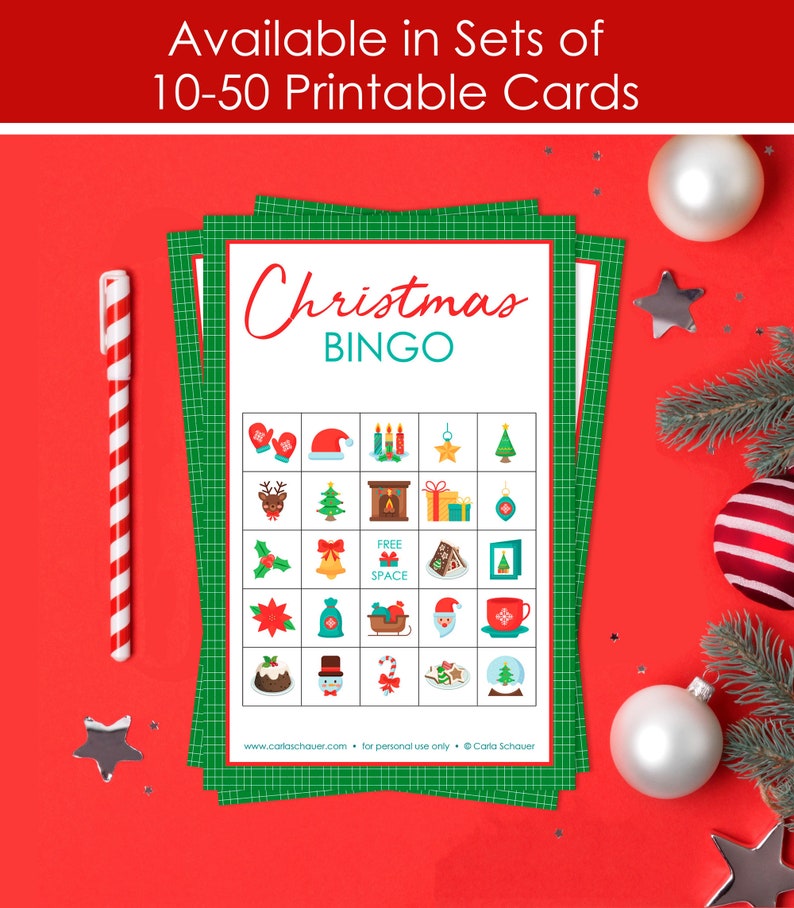 30 hojas de bingo navideñas imprimibles, 5x5, juego de bingo para el ...