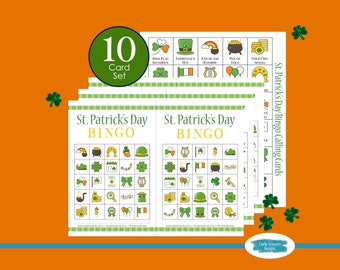 Printable St Patrick's Bingo Game Cards, 10 Cards, 5x5, St Patrick's Day Party Activity for Kids, Teens, Adults, Seniors, Class, Small Group