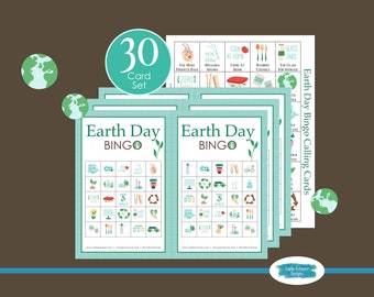 30 Printable Earth Day Bingo Sheets, Bingo Game for Classroom, Party Activity, Kids, Teens, Adults, Seniors. Cute Earth Day Lesson Awareness