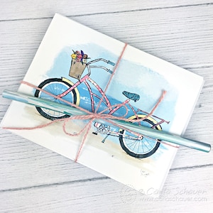 Beach Cruiser Bicycle Note Cards, Set of 6, Notecards Gift Set with envelopes, Vintage Beach Bike Art Cards image 1