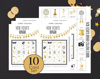 Printable New Year's Bingo Game Cards, 10 Cards, 5x5 Bingo, New Year Game for Kids, Teens, Adults, New Year's Eve Party Activity, Family fun