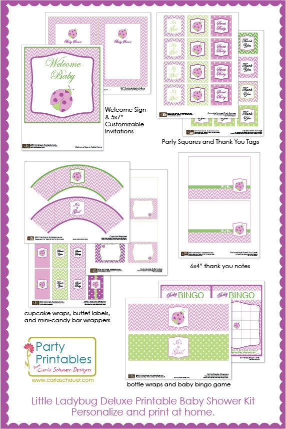 Pink Ladybug Baby Shower Full Printable Party Kit, Customizable Ladybug ...