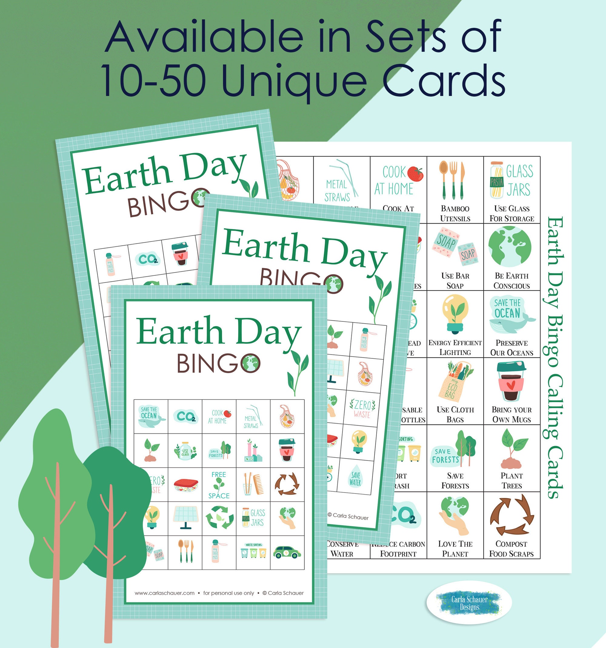 Printable Earth Day Bingo Boards, 50 Cards Set, Earth Day Game for Kids ...