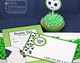 Soccer Birthday Printable Party Kit with Invitation, DIY Soccer/Futbol Party Decorations, Green. INSTANT DOWNLOAD