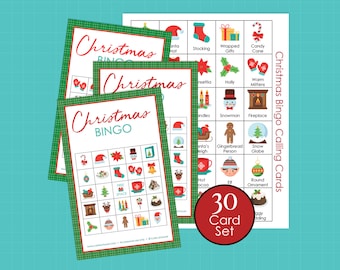 30 Printable Christmas Bingo Sheets, 5x5, Bingo Game for Classroom, Christmas Party Activity, Kids, Teens, Adults, Seniors. Cute Christmas