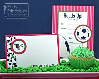 Pink Soccer Birthday Printable Party Kit with Invitation, DIY Soccer/Futbol Party Decorations, Pink. INSTANT DOWNLOAD