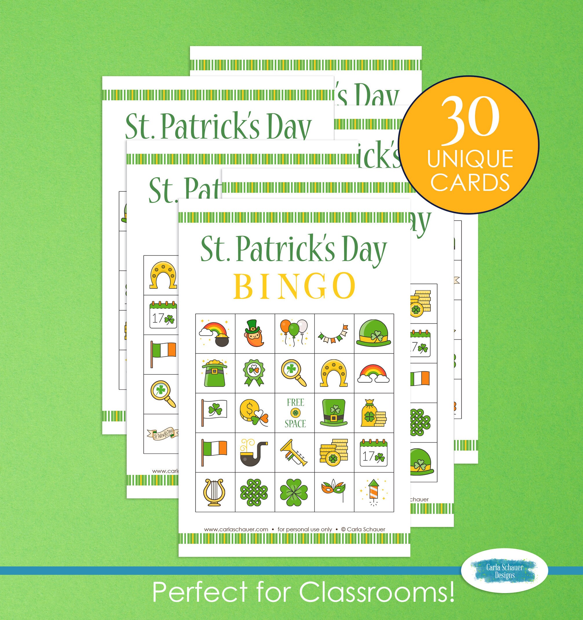 30 Printable St Patrick's Day Bingo Sheets, Bingo Game for Classroom ...