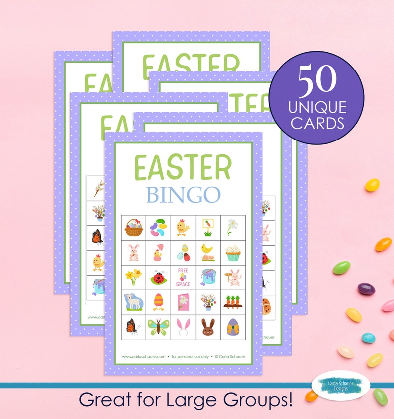 Printable Easter Bingo Boards, 50 Cards Set, Easter Game for Kids ...
