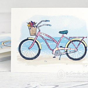 Beach Cruiser Bicycle Note Cards, Set of 6, Notecards Gift Set with envelopes, Vintage Beach Bike Art Cards image 2