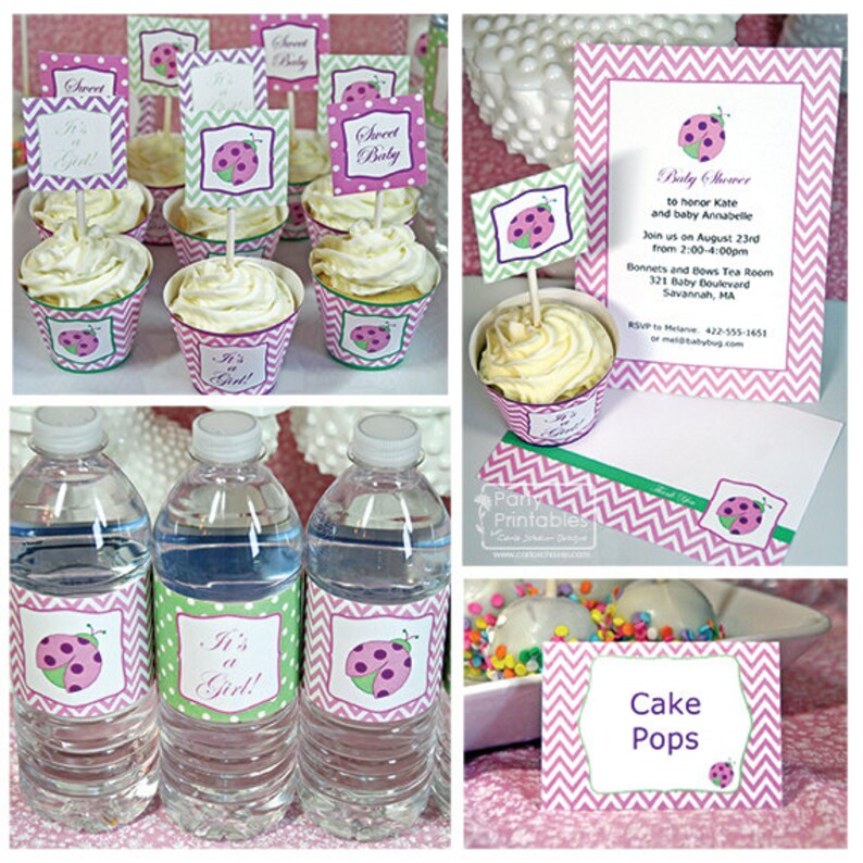 Pink Ladybug Baby Shower Full Printable Party Kit Etsy