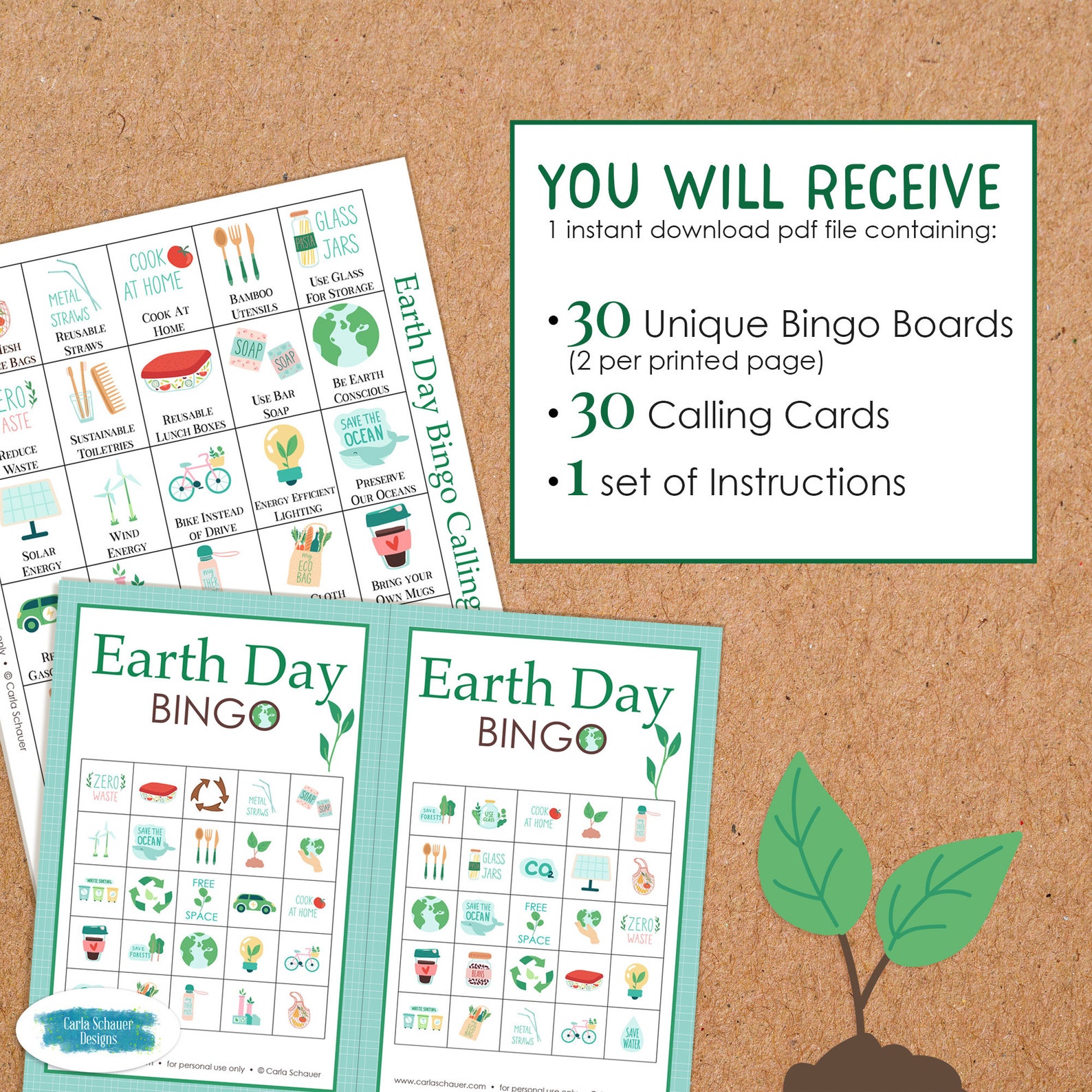 30 Printable Earth Day Bingo Sheets, Bingo Game for Classroom, Party ...