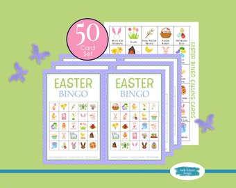 Printable Easter Bingo Boards, 50 Cards Set, Easter Game for Kids, Teens, Adults, Seniors, Fun Spring Party Activity, Large Group, 5x5 grid