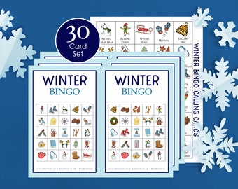 30 Printable Winter Bingo Sheets, 5x5, Bingo Game for Classroom, Winter Party Activity, Kids, Teens, Adults, Seniors. Cute Winter Break Game