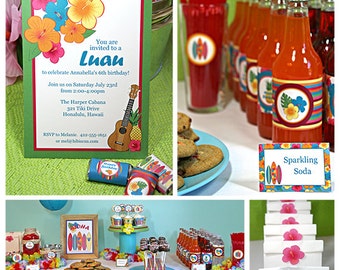 Luau Birthday Party Printable Kit with Invitation +CUSTOMIZABLE text.  INSTANT DOWNLOAD  - you personalize at home with Adobe Reader