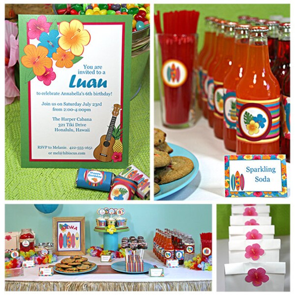 Luau Birthday Party Printable Kit with Invitation +CUSTOMIZABLE text.  INSTANT DOWNLOAD  - you personalize at home with Adobe Reader