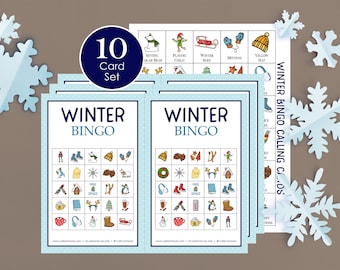 Printable Winter Bingo Game Cards, 10 Cards, 5x5 Bingo, Winter Game for Kids, Teens, Adults, Winter Party Activity, Family, Small Group, Fun