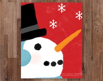 Snowman Holiday Printable Art, for Home Decor, Wall Art. 8x10 Art Print, Snowman&Snowflake Red PRINTABLE Christmas, Winter, Instant Download