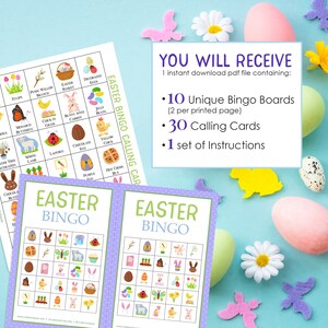 Printable Easter Bingo Game Cards, 10 Cards, 5x5, Easter Party Activity for Kids, Teens, Adults, Seniors, Class, Small Group, Spring Bingo image 4