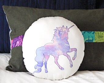 Round Unicorn Pillow, Purple Unicorn Plush Accent Pillow, Swirl Unicorn Decor Pillow, Cute Unicorn Stuffie, Unicorn Lover Gift under 25