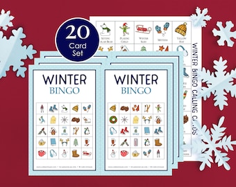 Winter Bingo Cards, 20 Printable Bingo Boards, Winter Activity for Kids, Teens, Adults, Winter Party Game, Classroom, Scouts, Senior Center